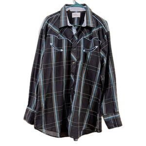 Karma Black and Blue Plaid Casual‎ Button Down Shirt
